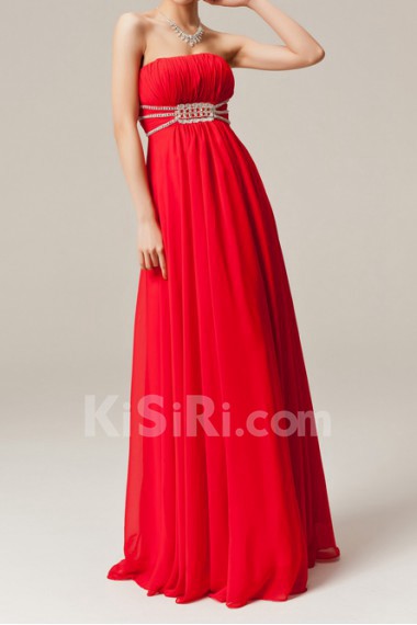 Chiffon Strapless Floor Length Empire Dress with Sequins