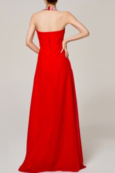 Chiffon Halter Floor Length A-line Dress with Crystal