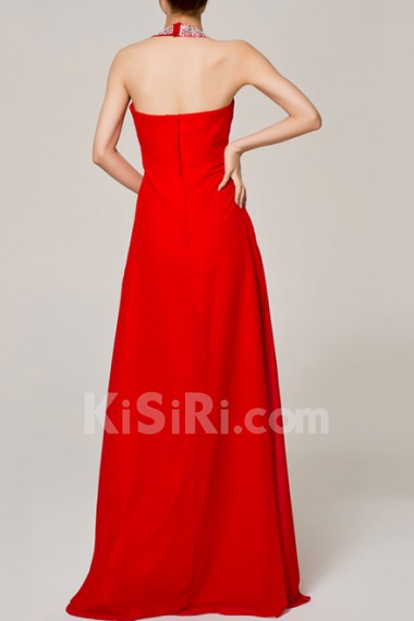 Chiffon Halter Floor Length A-line Dress with Crystal