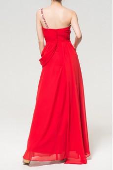 Chiffon One Shoulder Floor Length A-line Dress with Crystal