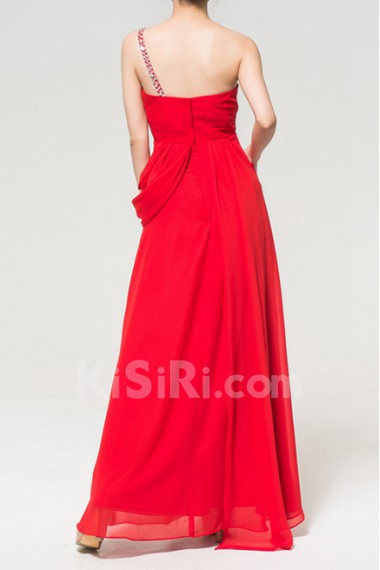 Chiffon One Shoulder Floor Length A-line Dress with Crystal