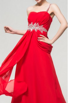 Chiffon One Shoulder Floor Length A-line Dress with Crystal