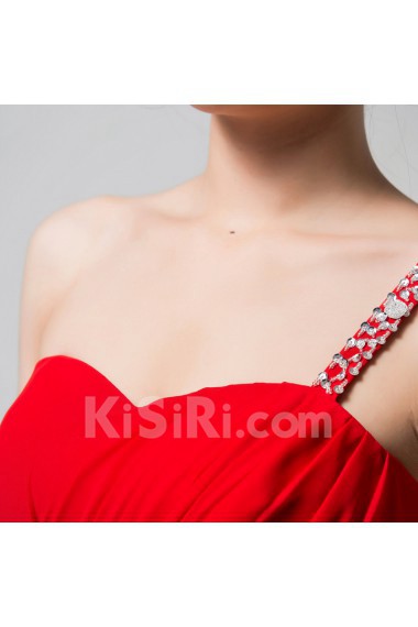 Chiffon One Shoulder Floor Length A-line Dress with Crystal