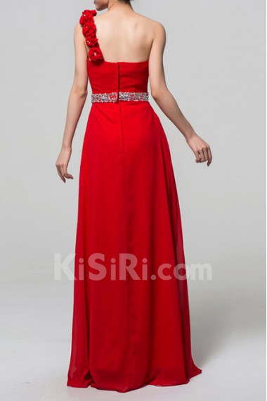 Chiffon One Shoulder Floor Length A-line Dress with Crystal