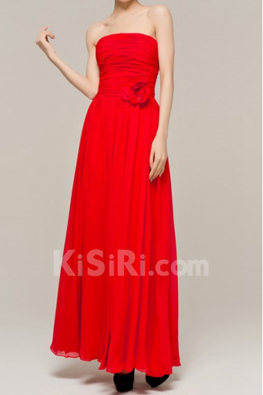 Chiffon Strapless Floor Length Corset Dress with Handmade Flowers