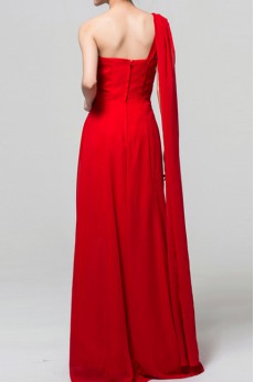 Chiffon One Shoulder Floor Length A-line Dress with Handmade Flowers