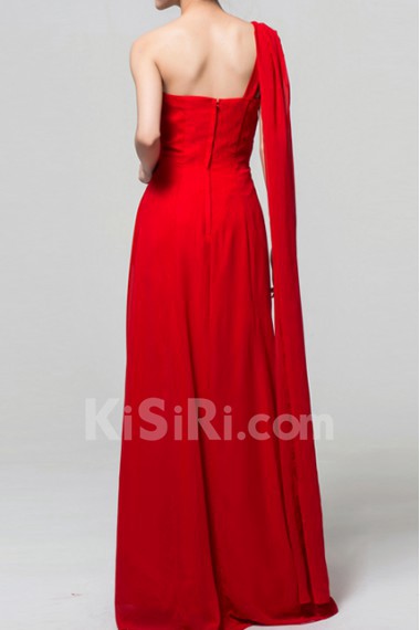 Chiffon One Shoulder Floor Length A-line Dress with Handmade Flowers