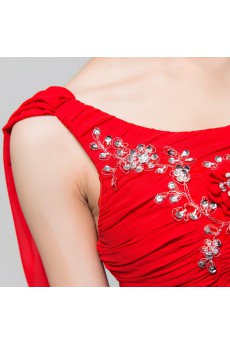 Chiffon One Shoulder Floor Length A-line Dress with Handmade Flowers