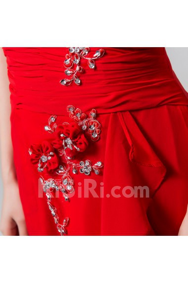 Chiffon One Shoulder Floor Length A-line Dress with Handmade Flowers