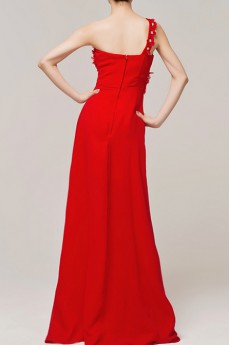 Chiffon One Shoulder Floor Length A-line Dress with Crystal