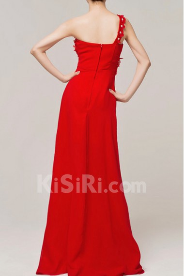 Chiffon One Shoulder Floor Length A-line Dress with Crystal