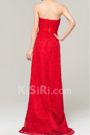 Lace Strapless Floor Length Sheath Dress with Handmade Flowers