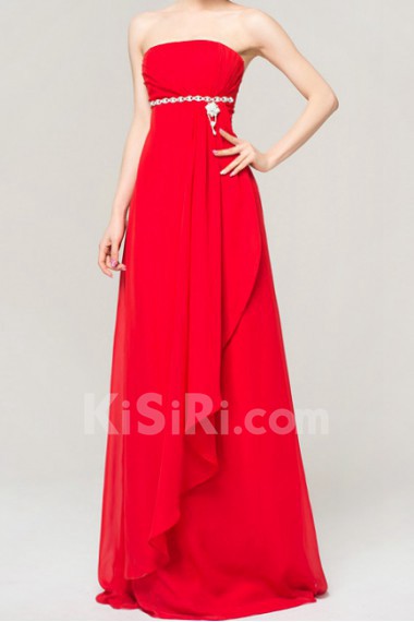 Chiffon Strapless Floor Length A-line Dress with Crystal