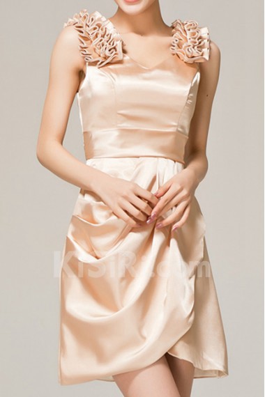 Satin Straps Neckline Short A-line Dress