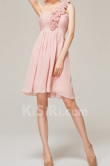 Chiffon One Shoulder Short Dress with Handmade Flowers