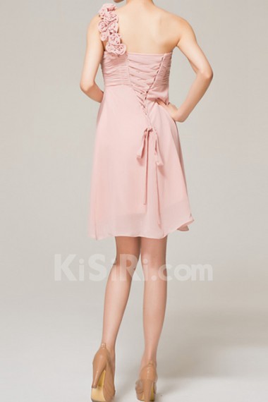 Chiffon One Shoulder Short Dress with Handmade Flowers