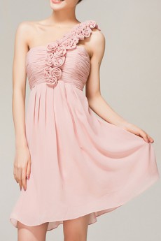 Chiffon One Shoulder Short Dress with Handmade Flowers