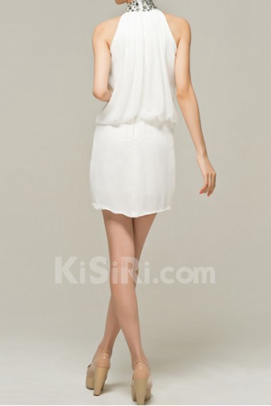 Chiffon Halter Short Dress with Crystal