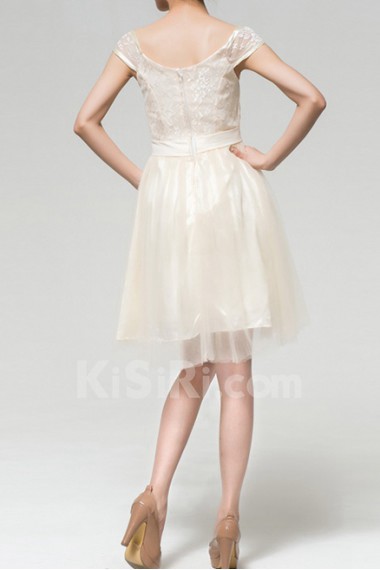 Lace Square Neckline Short A-line Dress with Bow