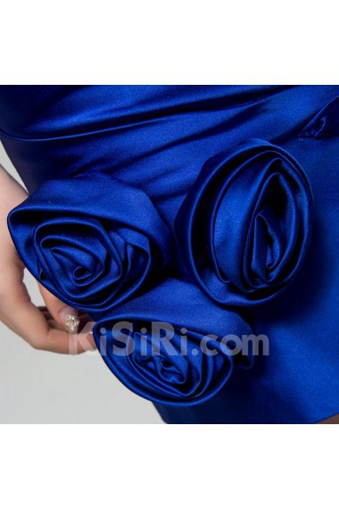 Satin Strapless Short Dress with Handmade Flowers