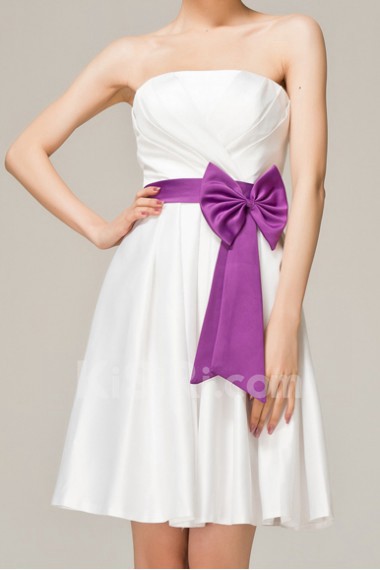 Satin Strapless Short A-line Dress with Bow