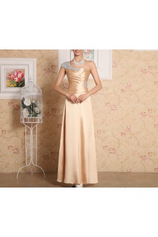 Satin One Shoulder Ankle-Length A-line Dress with Crystal