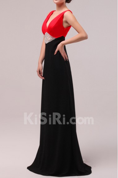 Chiffon V-neck Floor Length A-line Dress with Crystal