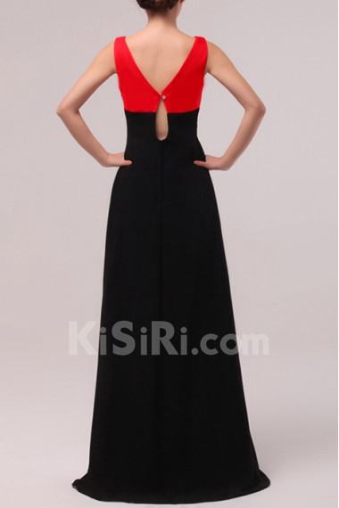 Chiffon V-neck Floor Length A-line Dress with Crystal