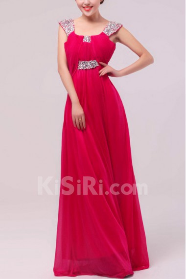 Satin and Chiffon Straps Neckline Floor Length Empire Dress with Sequins