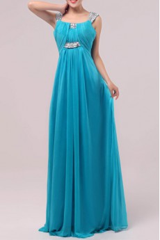 Satin and Chiffon Straps Neckline Floor Length Empire Dress with Sequins