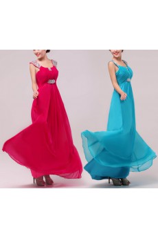 Satin and Chiffon Straps Neckline Floor Length Empire Dress with Sequins