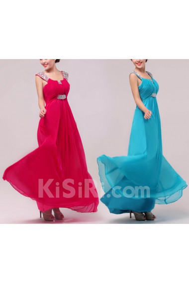 Satin and Chiffon Straps Neckline Floor Length Empire Dress with Sequins