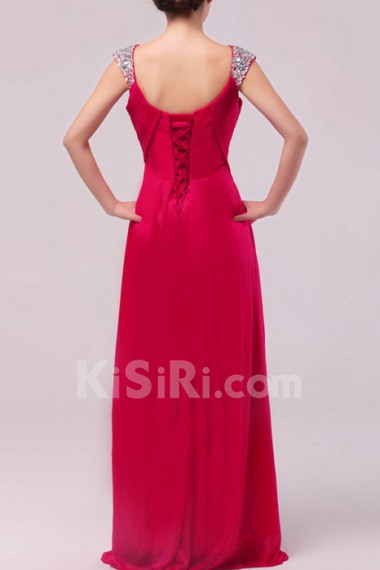 Satin and Chiffon Straps Neckline Floor Length Empire Dress with Sequins