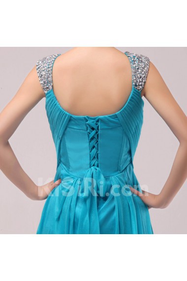 Satin and Chiffon Straps Neckline Floor Length Empire Dress with Sequins