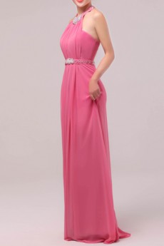 Chiffon Halter Floor Length Empire Dress with Crystal