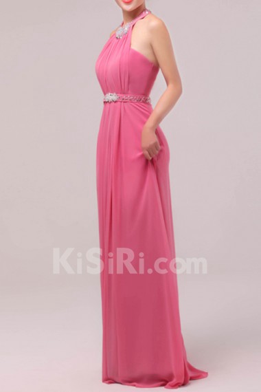 Chiffon Halter Floor Length Empire Dress with Crystal