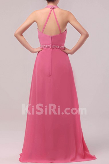 Chiffon Halter Floor Length Empire Dress with Crystal