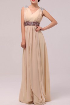 Chiffon V-neck Floor Length Empire Dress with Sequins