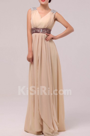 Chiffon V-neck Floor Length Empire Dress with Sequins