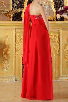 Chiffon One Shoulder Floor Length Empire Dress with Handmade Flowers