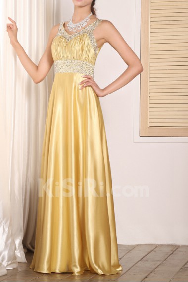 Satin V-neck Floor Length Empire Dress with Sequins