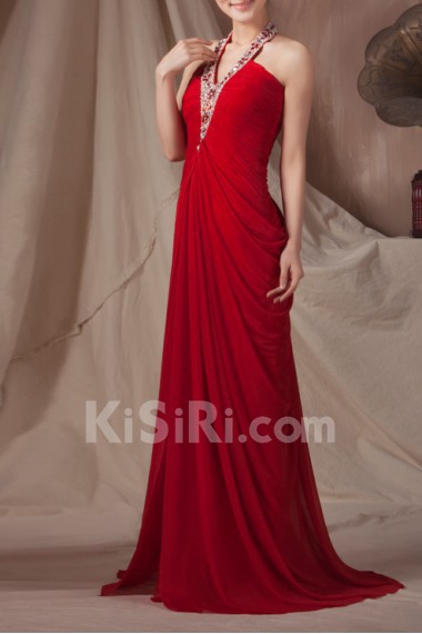 Silk V-neck Column Dress with Beading