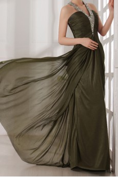 Silk V-neck Column Dress with Beading