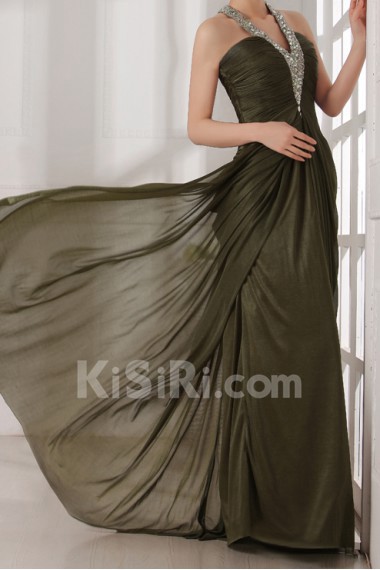 Silk V-neck Column Dress with Beading