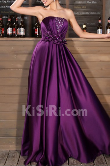 Satin Strapless Floor Length A-line Dress