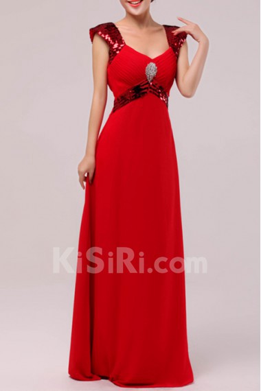 Chiffon V-neck Floor Length Empire Dress with Sequins