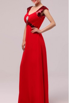 Chiffon V-neck Floor Length Empire Dress with Sequins