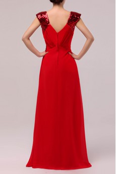 Chiffon V-neck Floor Length Empire Dress with Sequins