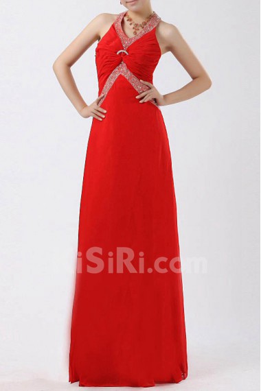 Chiffon Halter Floor Length Empire Dress with Beading