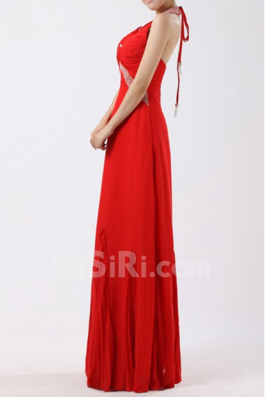 Chiffon Halter Floor Length Empire Dress with Beading